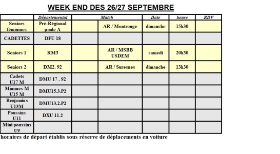 TABLEAU SEMAINE 26 27 sep